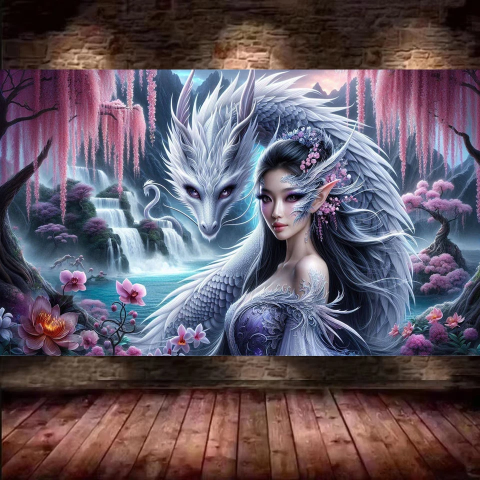 

DIY Vibrant Colors Dragon Woman Waterfall Flowers Tree 5D Diamond Painting For adults beginners Embroidery Cross Stitch Kits