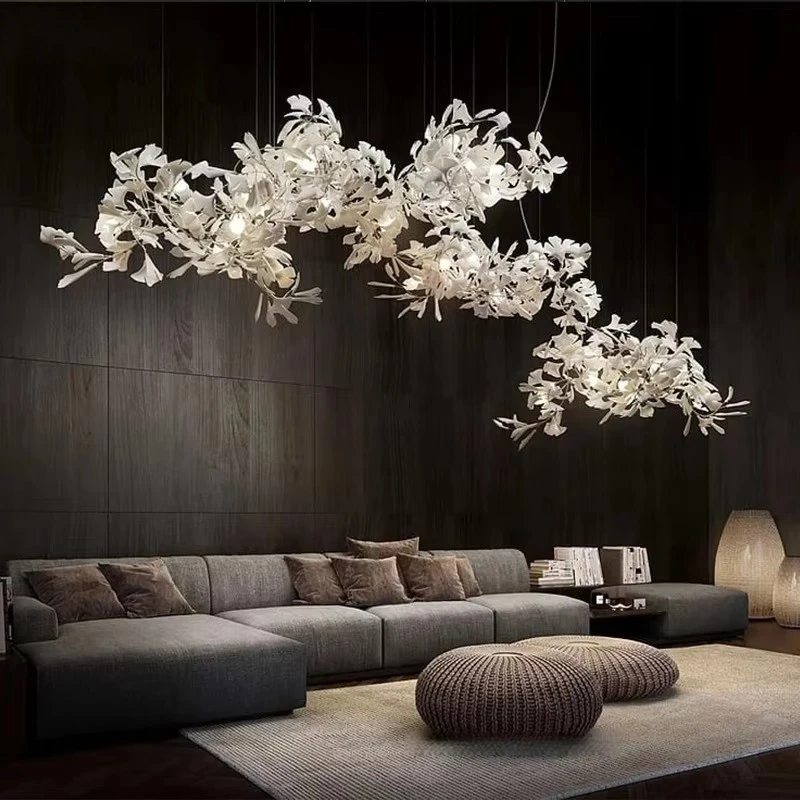 Luxury Ginkgo Leaf Led Chandelier - Large Artistic Nordic Pendant Light For Staircase Villa  Hotel Lobby Living Dining Room