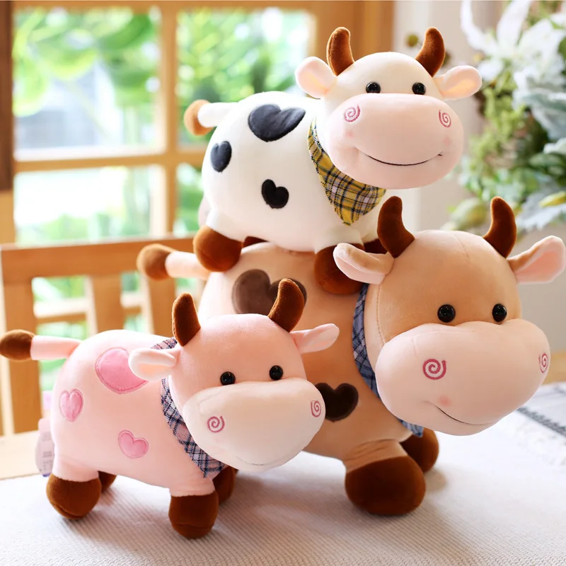 Cute Cartoon Little Color Cow Doll 25cm Super Soft Calf Plush Toy with Scarf Kawaii Bull Doll Great Gifts