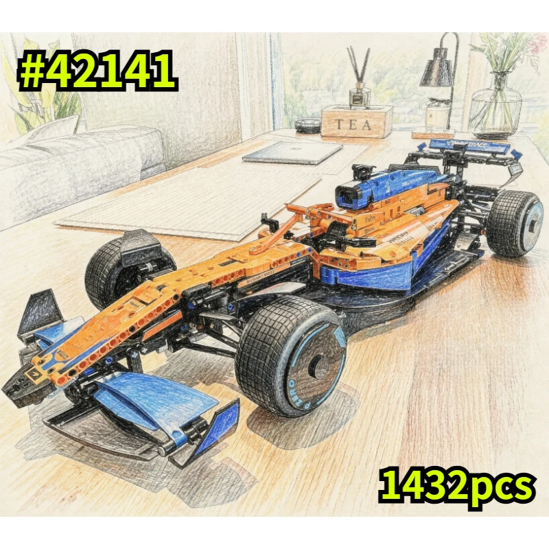2026-new-technical-classic-performance-1432pcs-orange-super-sports-car-building-blocks-moc-diy-assembly-model-set-gifts