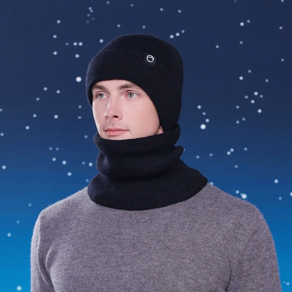Casual Warm Cap Winter Glove Cap Set Neck Warmer Bucket Hat Knitted Hat Gloves Scarf Korean Style 3Pcs Set Solid Beanie Men Male