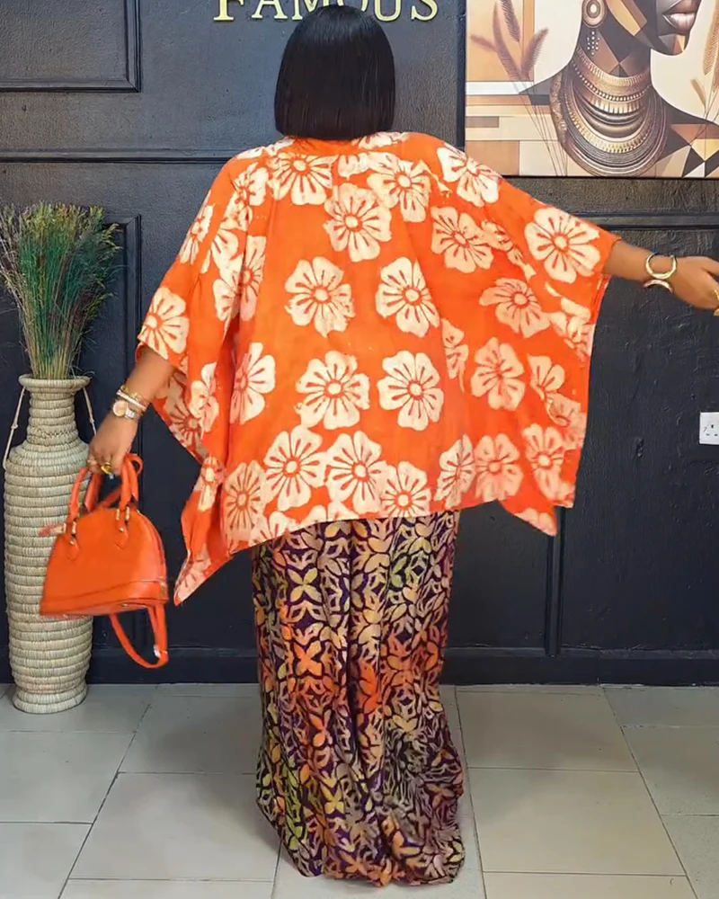 Two 2 Piece Set V-neck Clothes for Women African Print Dresses Vacation Outfits 2025 Tops Pant Sets Dashiki Ankara Turkey Dames