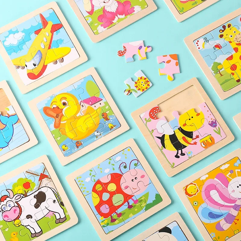 Puzzle en bois de dessin animé 3D, jouets pour enfants, animaux mignons imprimés, jouets éducatifs précoces d'intelligence pour enfants