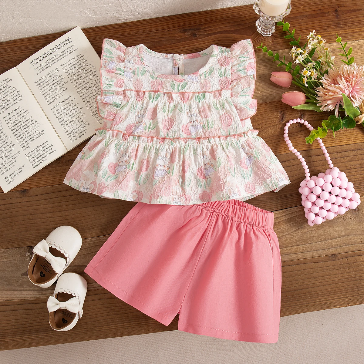 2pc/Set Baby Girls' Set Summer Flower Cute Top Shorts Children's Clothing Sweet Beach Baby Set