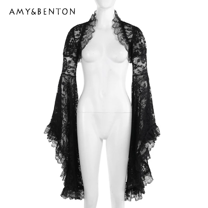 

Европейский и американский ретро-дизайн, готический стиль, придворное женское пальто в стиле панк, темный темперамент, кружевной халат с рукавами-колокольчиками, короткие пальто, женские