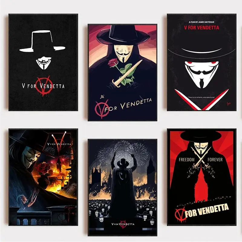 High quality Hackers Movie V for Vendetta Film Retro Poster Canvas Painting Wall Art Picture Living Room Home Decor Gift