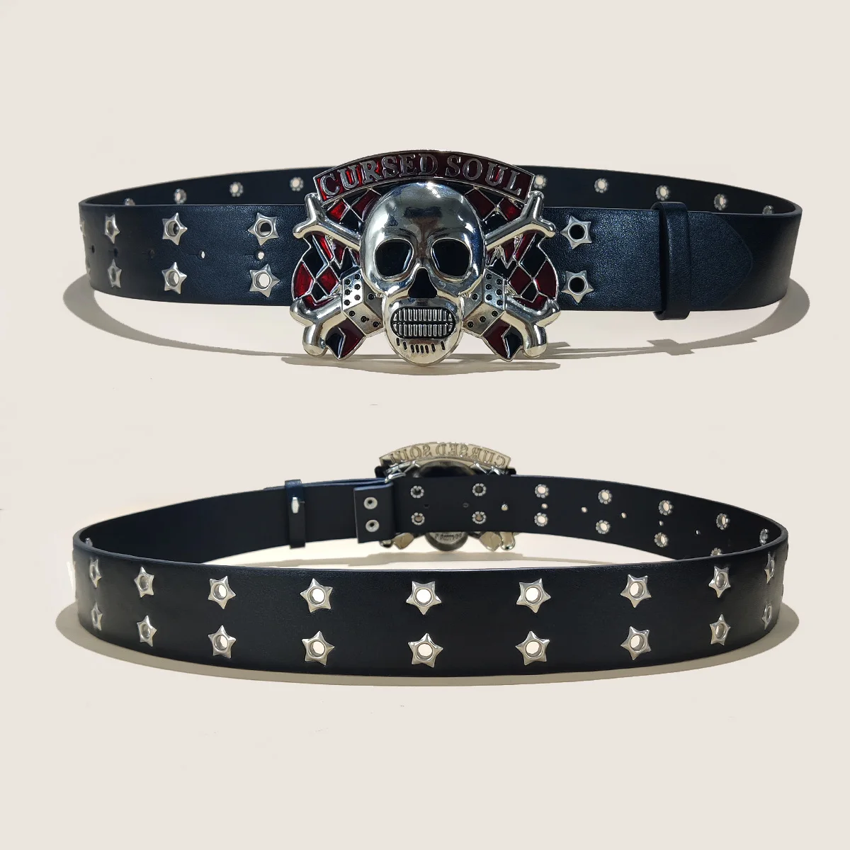 المرأة فاسق الجمجمة حزام Harajuku القوطية Y2K العيينة الهيكل العظمي رئيس الديكور حزام الرجال الفتيات حزام جلد اكسسوارات الهالوين #4