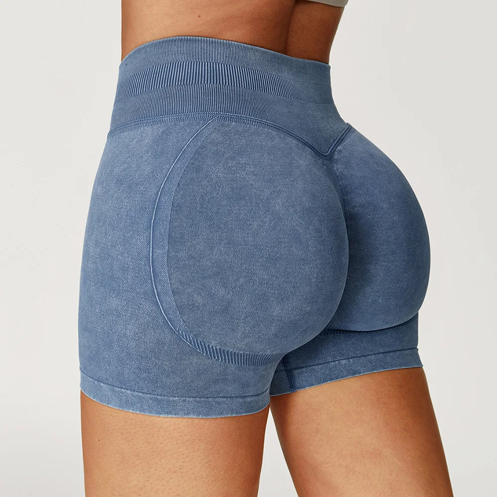Women High Waist Yoga Shorts Sand Washed Yoga Shorts Workout Shorts Fitness Yoga Lift Butt Fitness Yoga Gym Running Short Pants