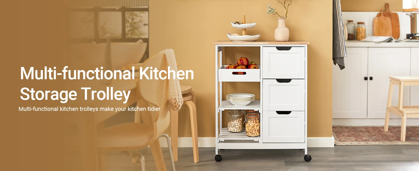 SoBuy FKW79 Küchenwagen zum Rollen mit 2 abnehmbaren Ablagen und 1 Tablett Rollwagen Für Küche, Wohnzimmer, Esszimmer – Detail 3
