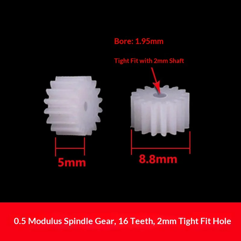 162a 100pcs 0.5 module plastic spur gear for reduction box, 16T-2mm bore, cylindrical straight tooth Toy Model Aircraft Parts