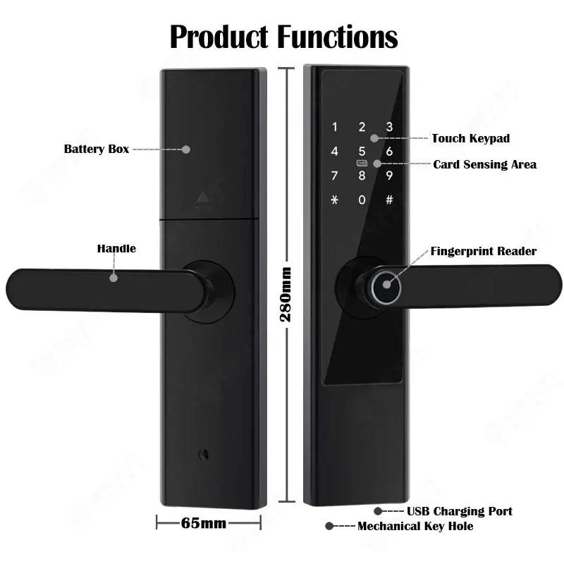 Home Electronics TTlock Wireless Door Lock Biometric Fingerprint Handle Waterproof Smart Lock with Security Key Card Code