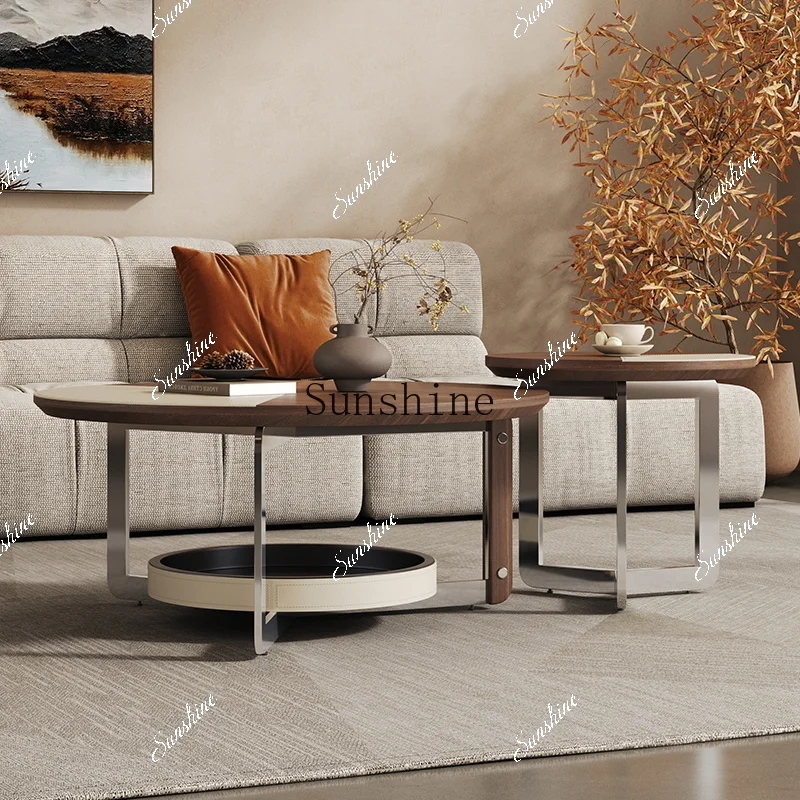 Medieval style saddle leather combination light luxury color matching minimalist advanced sense creative coffee table TF