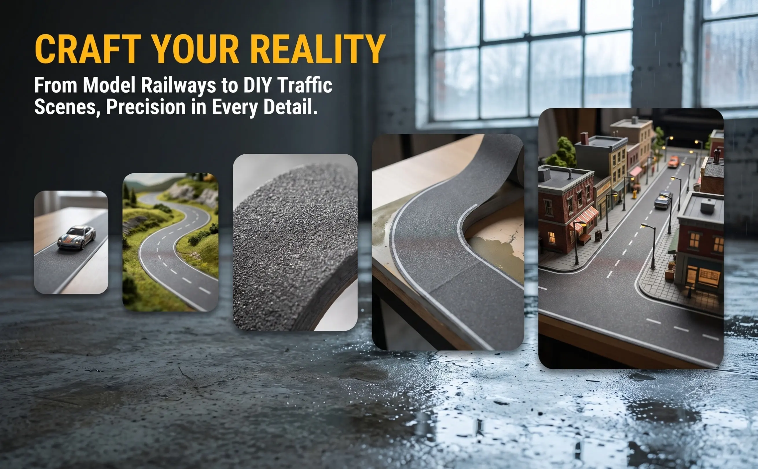 1 Roll Realistic Road Tape Adhesive Backing for DIY Train Layout Movie Photography Scenes Highway Traffic Decal Easy Apply