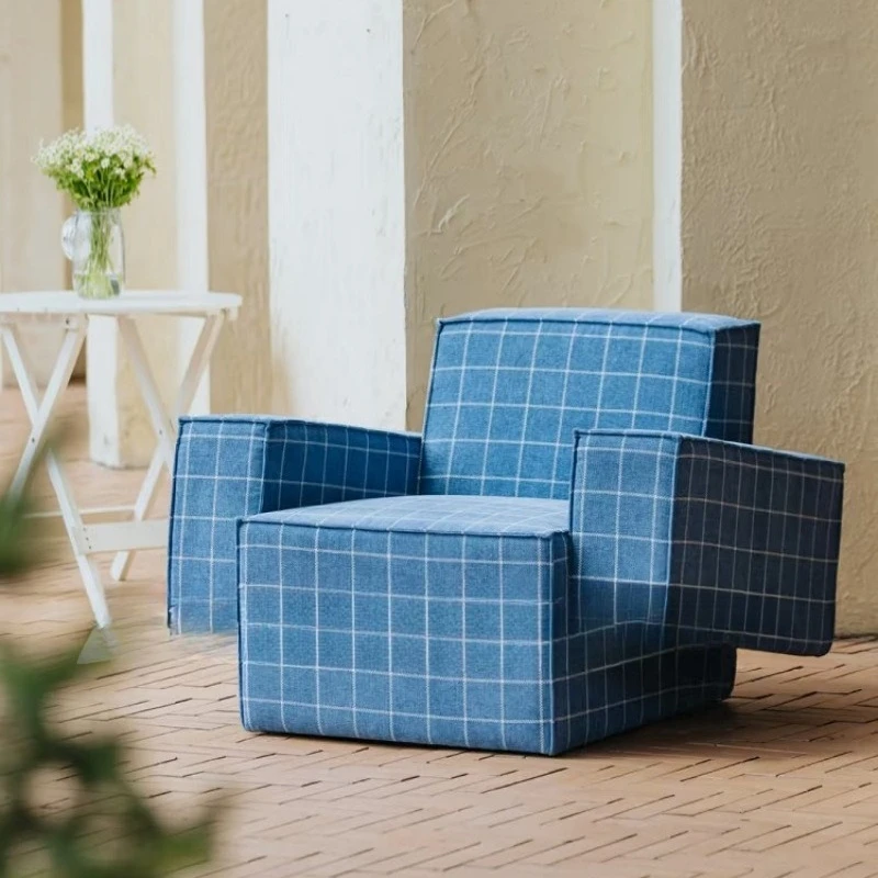 Single Blue Striped Plaid Dopamine Fabric Lazy Leisure Pool Party Pixel Sofa