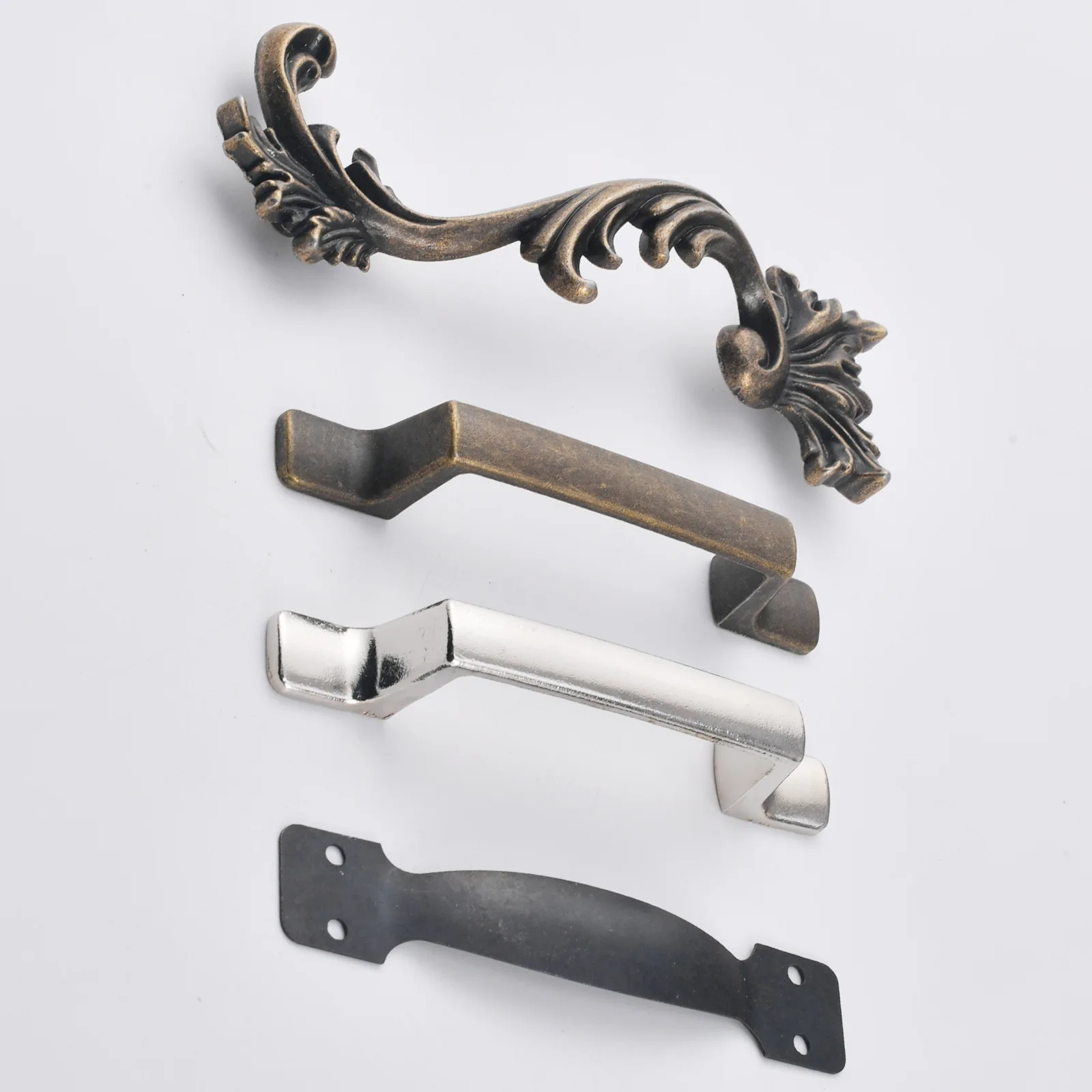 Jingmao Hardware New Antique Strip Zinc Alloy Drawer Cabinet Wardrobe Leaf Handle Hole Spacing 75mm/113mm