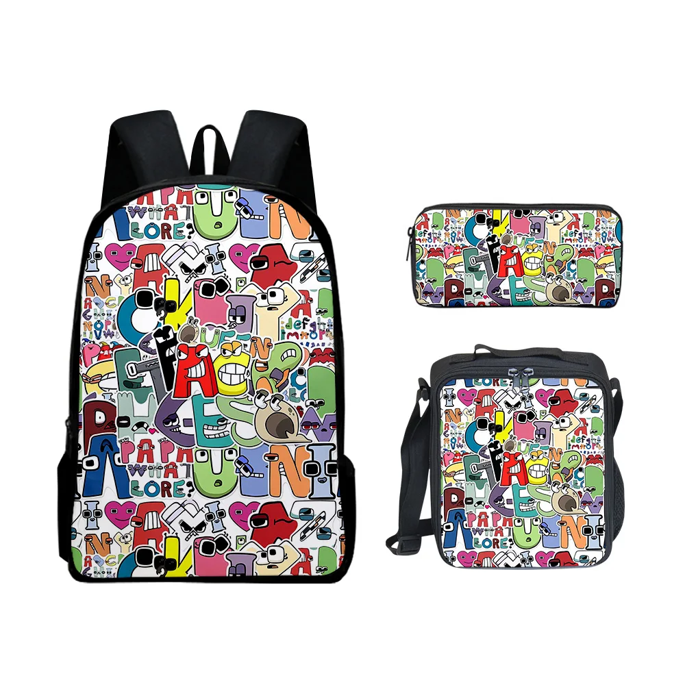 Harajuku Novelty Cool Alphabet Lore 3D Print 3pcs/Set pupil School Bags Laptop Daypack Backpack Lunch bag Pencil Case