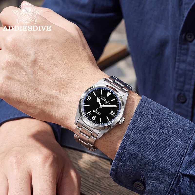 ADDIESDIVE New Automatic Mechanical Watch for Men Calendar Sapphire Glass Watches Bubble Mirror Glass 100M Waterproof Wristwatch