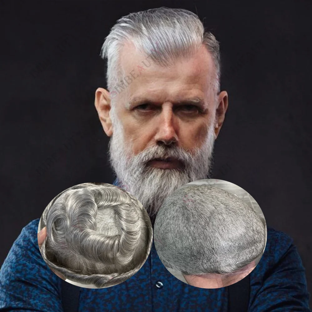 

80Density Super Natural Hairline 0.03-0.04mm Ultra Thin Skin Undetectable Vloop Men Toupee 1b80 Black Grey White 100% Human Hair