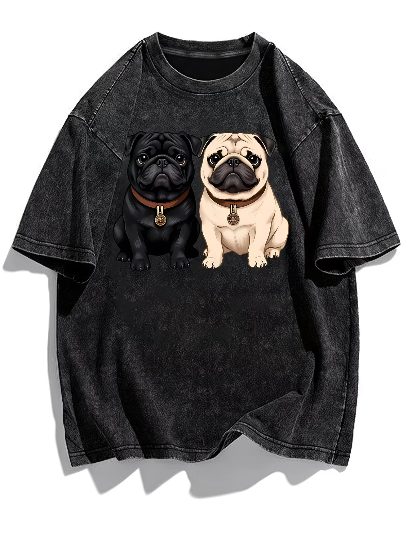 Cute Pug Dog Graphic Tee Washed Cotton T-Shirt Retro Pet Lover Gift Top Funny Pug Portrait Tshirt Casual Short Sleeve Shirt