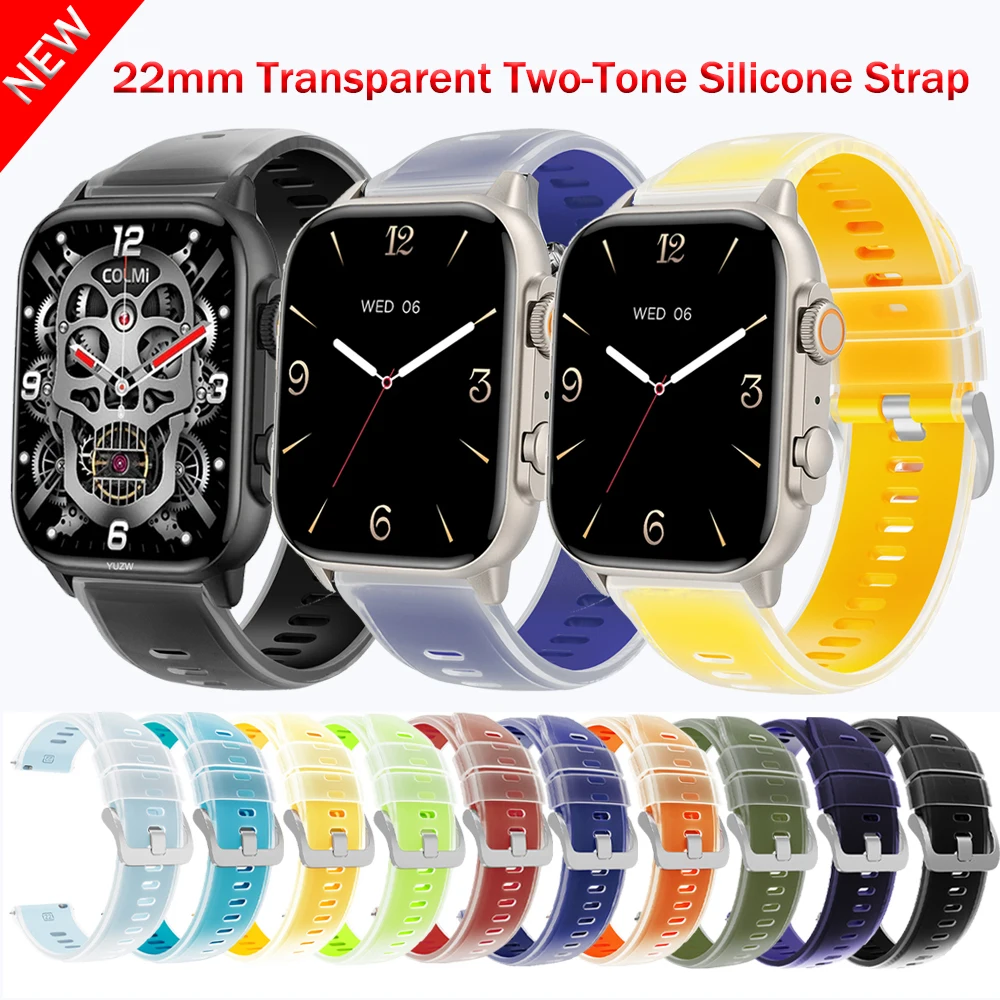 Transparent Silicone Watchband For COLMI Bands M42/P71/P68/C81/P60/P81/V68/V70/C63/M41/M40/i30 22mm Bracelets Replacement Strap