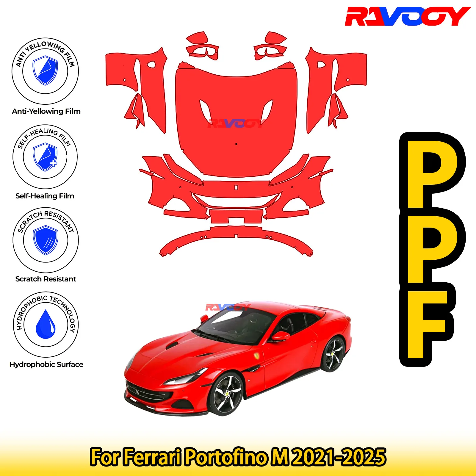 

Для Ferrari Portofino M 2021-2025 глянцевая матовая черная предварительно вырезанная передняя защитная пленка PPF Kit
