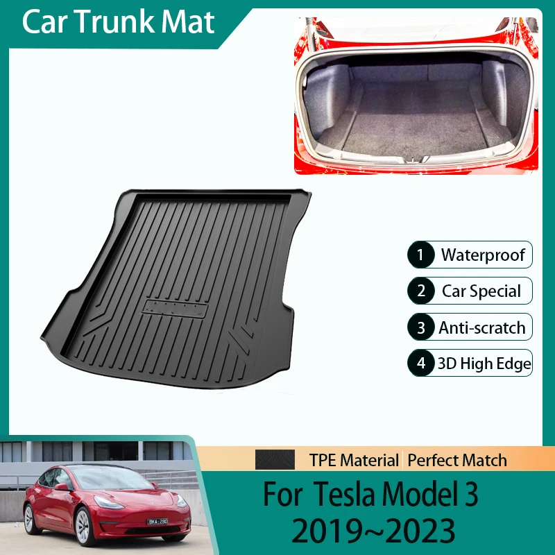 

Car Trunk Storage Mats For Tesla Model 3 Model3 2019 2020 2021 2022 2023 TPE Dirt-resistant Rear Trunk Pad Rugs Auto Accessories