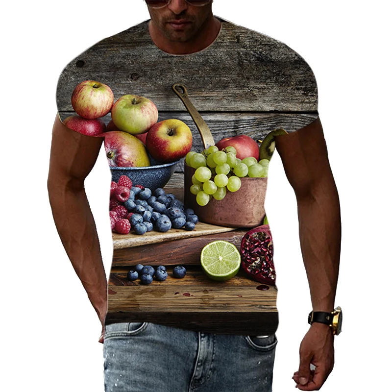 Fun Fruit Fresh Summer Fashion Original 3D Harajuku Printing Personality Men And Women Hip-Hop Short-Sleeved Round Neck T-shirt