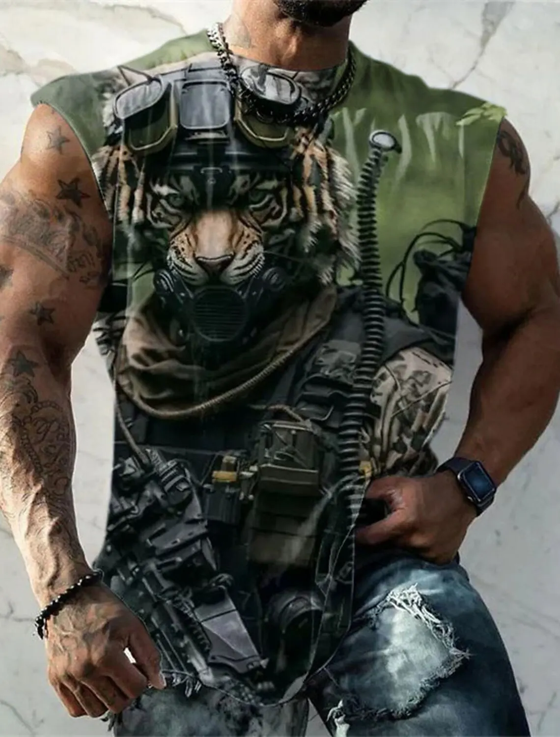 Special Forces Mens Pattern Vest Sleeveless Shirt Animal Fun Soldier Crew Neck Clothing 3D Printed Sports Top Fashion Military