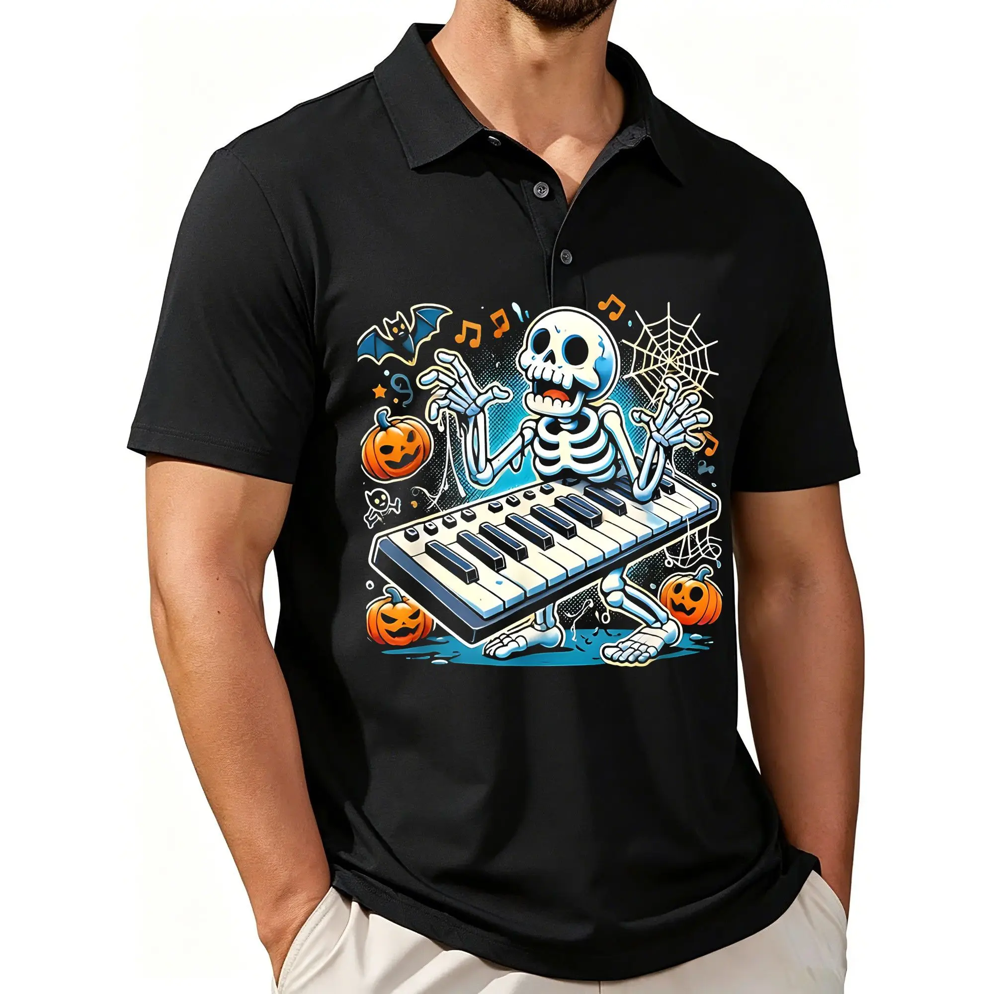 Men's Comfortable Skull Print Polo Shirt