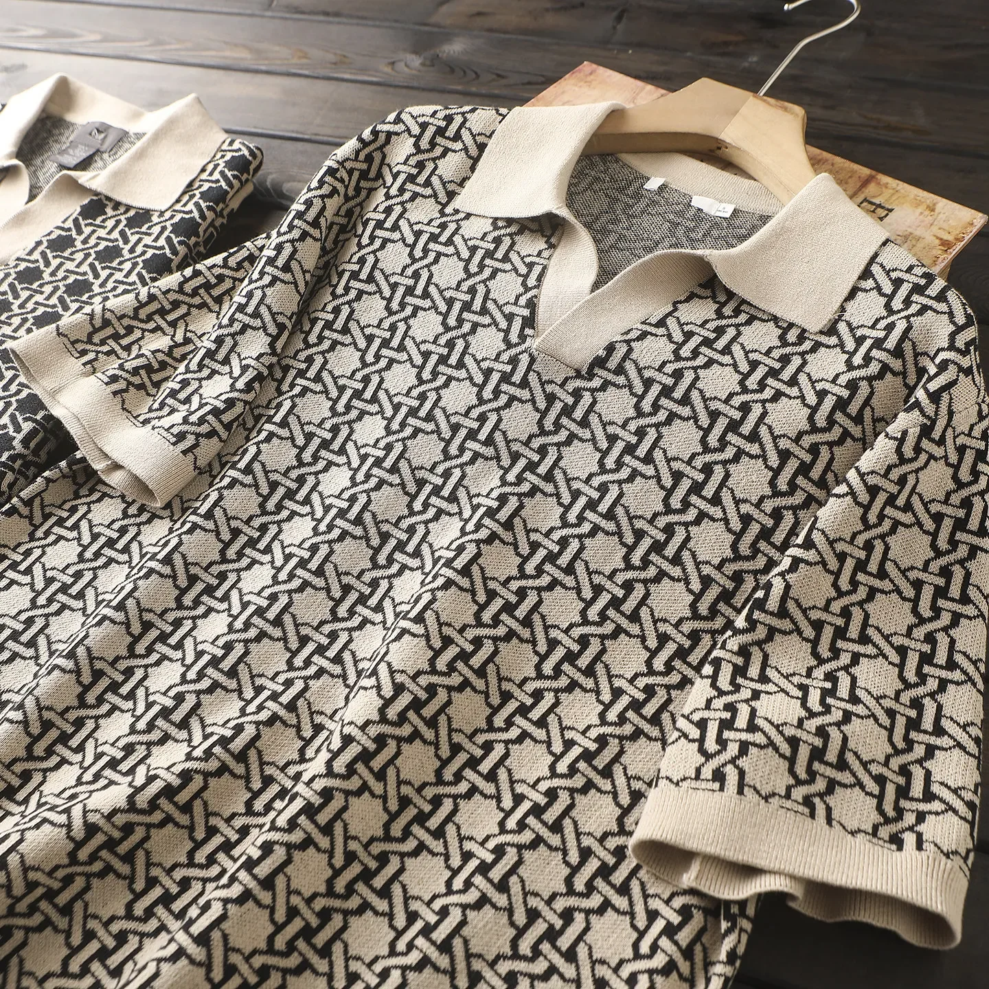European and American label-cutting tail goods spring and summer lapel-neck knitted short-sleeved POLO shirt
