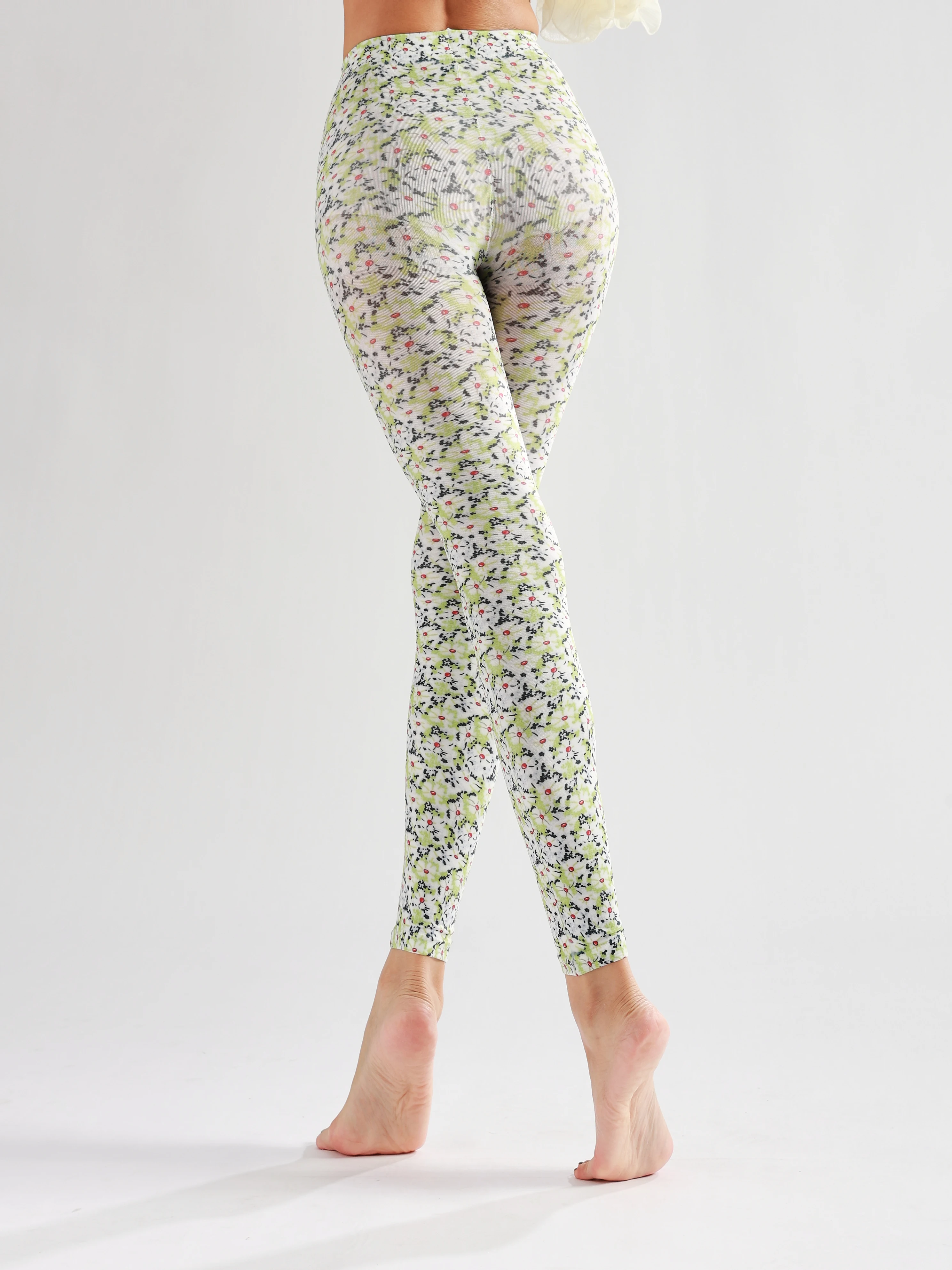 Saabowi-Small Daisy Pattern Digital Leggings para mulheres, calças opacas macias