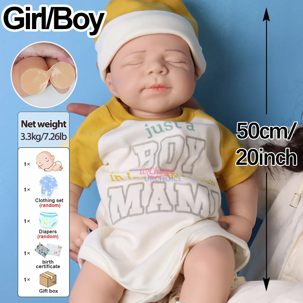 20inch Lifelike Silicone Reborn Baby Doll Hand-Painted Details Newborn Soft Cuddly Girl & Boy Babies Dolls For Kids Age 3+ Toy