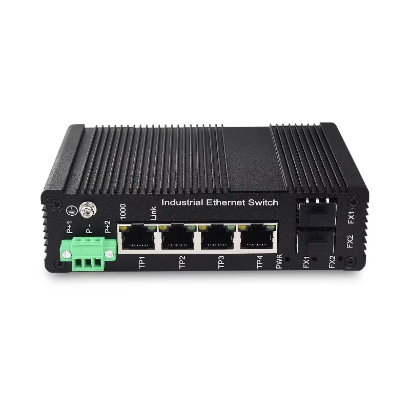 

Industrial IP40 4 Ports Gigabit Unmanaged DC 48~55V Ethernet PoE Switch with 2 X Fiber SFP