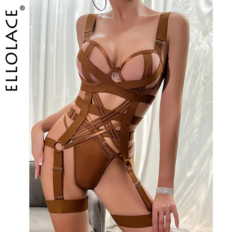 Ellolace-Conjunto de lencería de vendaje desnudo para mujer, ropa interior Sexy de lujo, transparente, sin censurar, 2 piezas