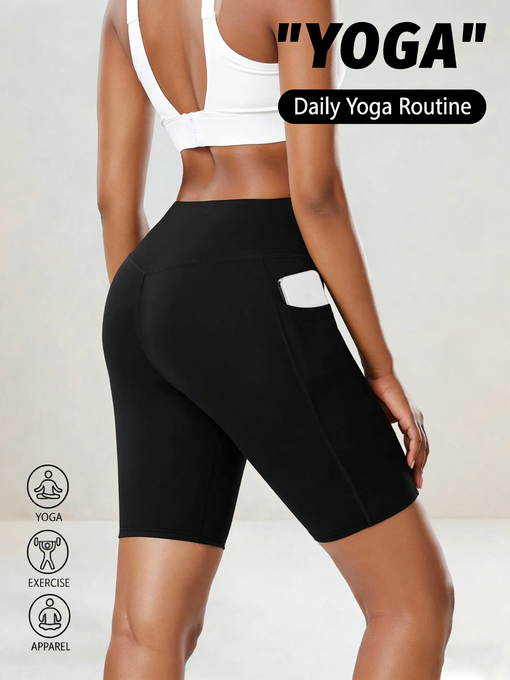 Women High Waist Sports Leggings Push Up Hip Lifting Running Gym Workout Pants, Breathable Compression Side Pocket Yoga Shorts