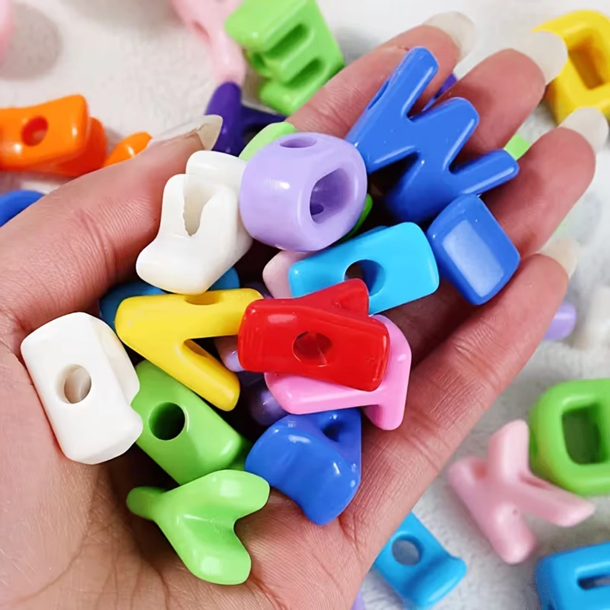 201pcs High-quality Colored Acrylic Large Hole Letter Bead Beads Mixed Letter Decorative English Beads • Suitable For DIY Making