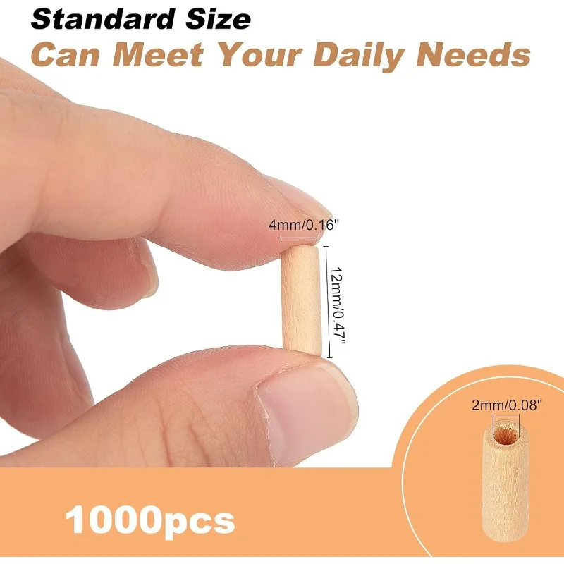 1000pcs Wood Tude Beads Undyed Natural Tiny Wooden Beads with 2mm Hole 12x4mm Wood Beads for Crafts Assorted Unfinished Wooden