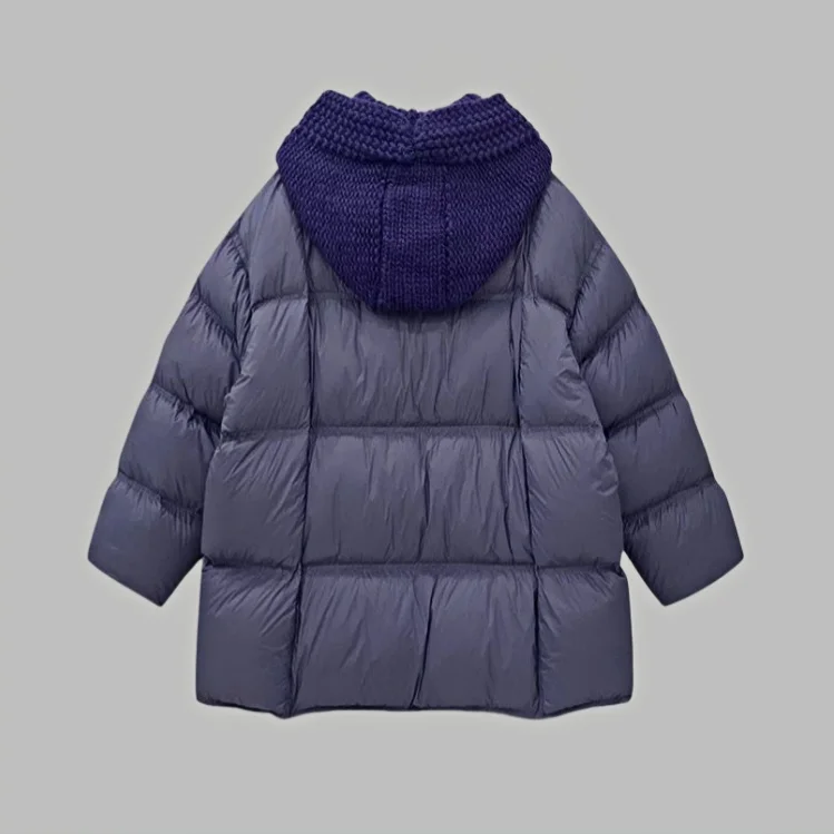 Winter nieuwe dames donsjack woon-werkverkeer losse winddichte gebreide gansjas met capuchon