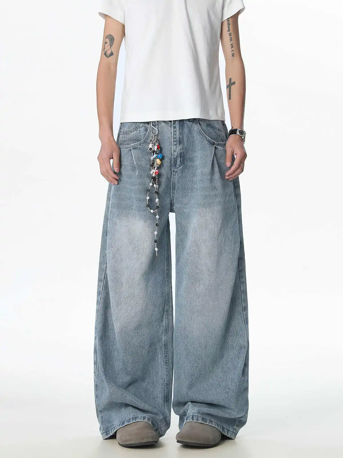 Celana Jeans Flare Y2k Biru Tua Wanita Celana Denim Boyfriend Longgar Antik Harajuku Celana Jeans Jacquard Gaya Jepang 2000-an 2025