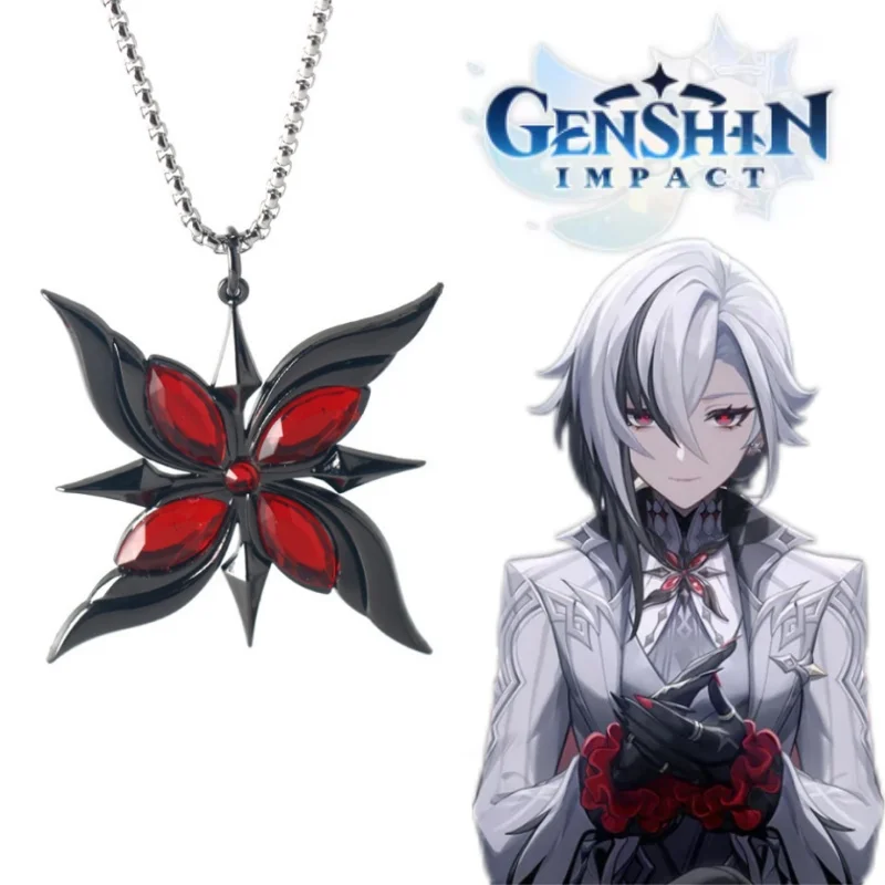 

Game Genshin Impact Arlecchino Cosplay Pendant Necklace keychain accessories Red Crystal Necklace set gift Jewelry for Women Men