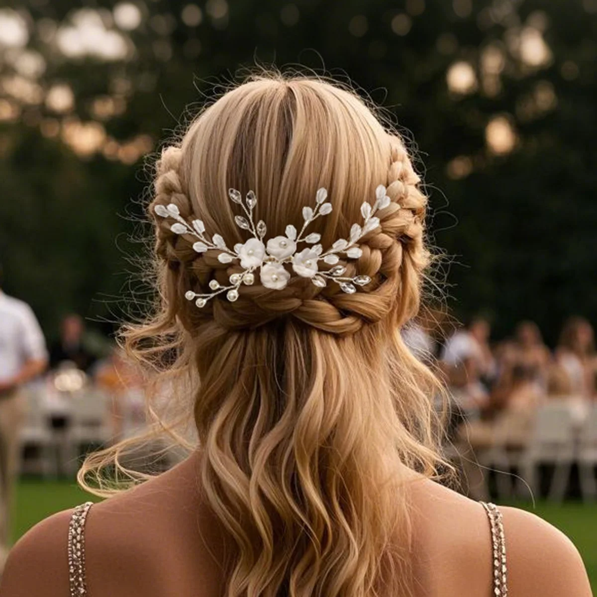 Elegante weiße Polymer Clay Blumen Damen Haarkämme Mode Kristall Perle Haarnadeln Braut Hochzeit Kopfschmuck Schmuck – Detail 3