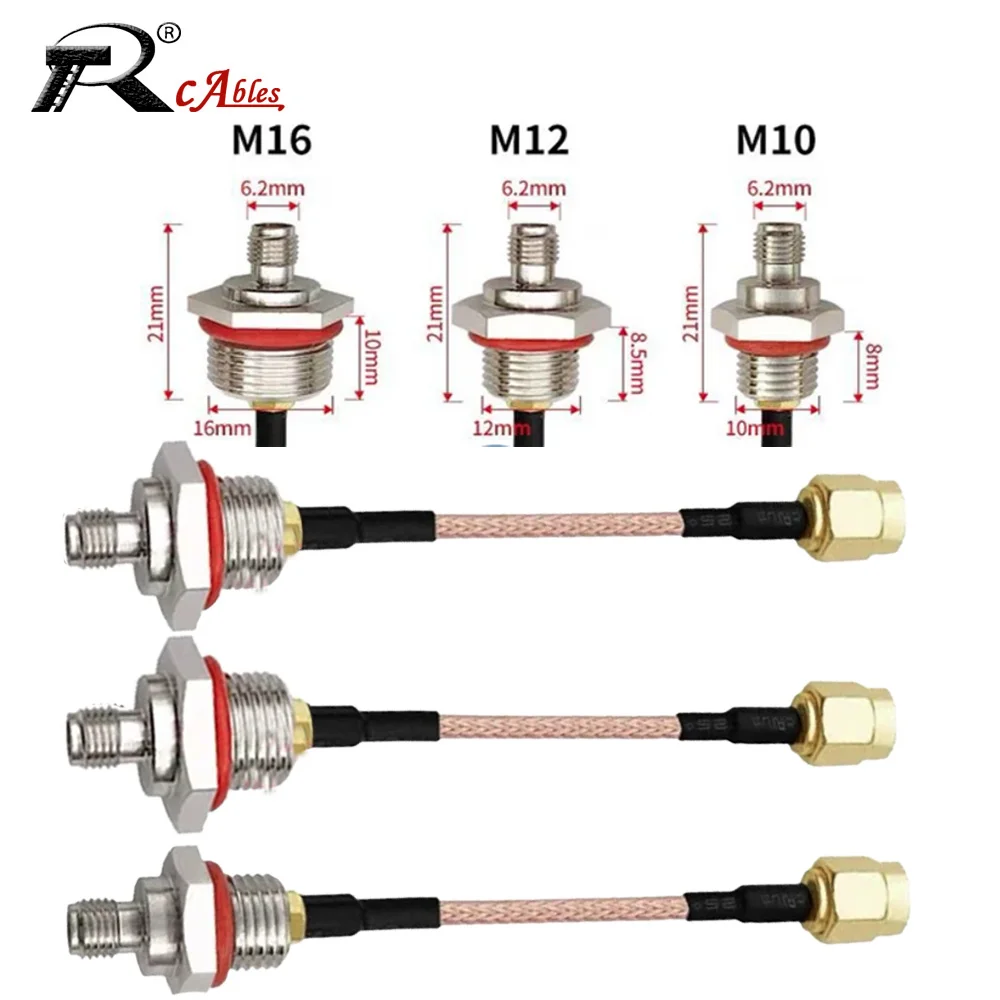 Waterproof M10 M12 M16 Bulkhead SMA / RP-SMA Female to SMA RP-SMA Male Coaxial Extension Jumper Cable M10 M16 RG316 50 Ohm RF