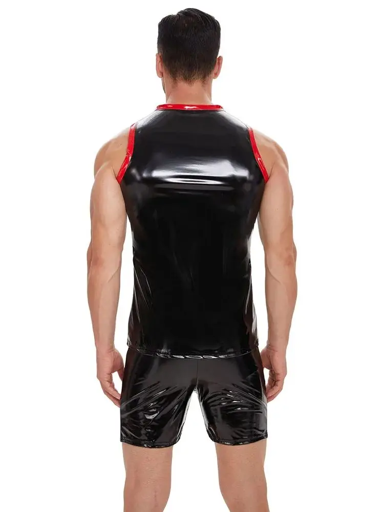 S-7XL Wet Look PVC Tank Top Men Sleeveless Musculation Bodybuilding Shiny PU Leather Tights Gym Fitness Muscle Shirt Vest Body