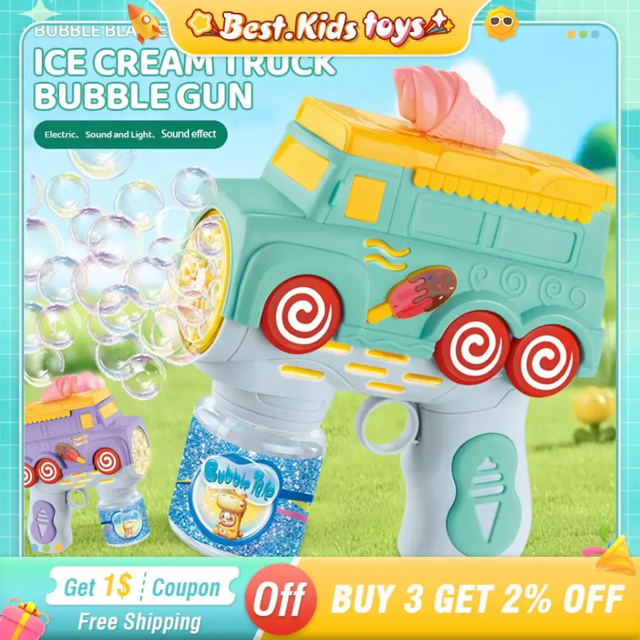 

Handheld Ice Cream Truck Bubble Machine Electric Soap Blowing Bubble Lights Sound Ghildren's Toys Outdoor Party Wedding Game