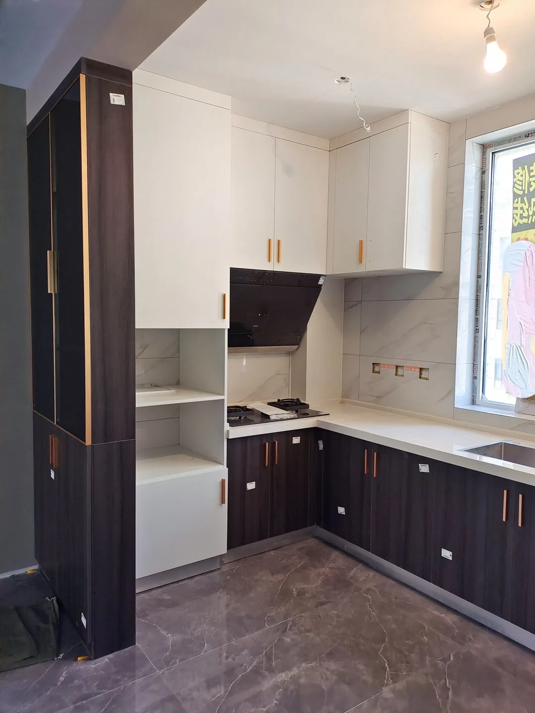 ^Modern Minimalist Solid Oak Wood Custom Cabinets with Quartz Countertop
