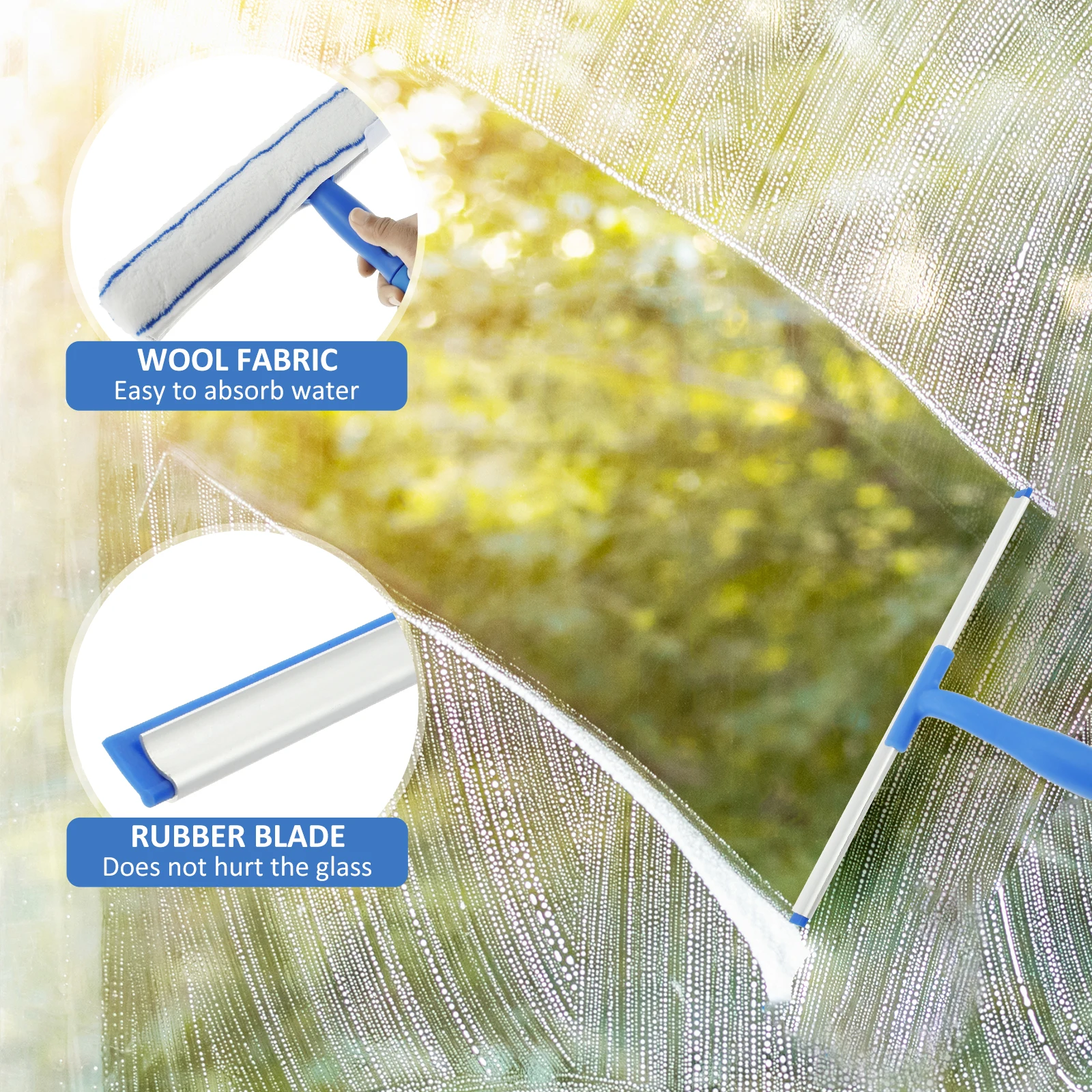 Window Squeegee Cleaner Professional Glass Cleaning Tool Kit Squeegee and Scrubber with 53inch Stainless Steel Pole Removable