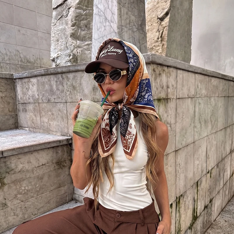 

Scarf Ribbon Hijab Silk Female Shawl Wraps Bandana Headband Neckerchief Headscarf Handkerchief Luxury Foulards Femme Accesories