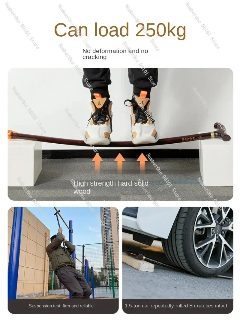 4-Prong Solid Wood Walking Cane, Anti-Slip Elderly Walking Stick with Ergonomic Handle & Height Adjustable