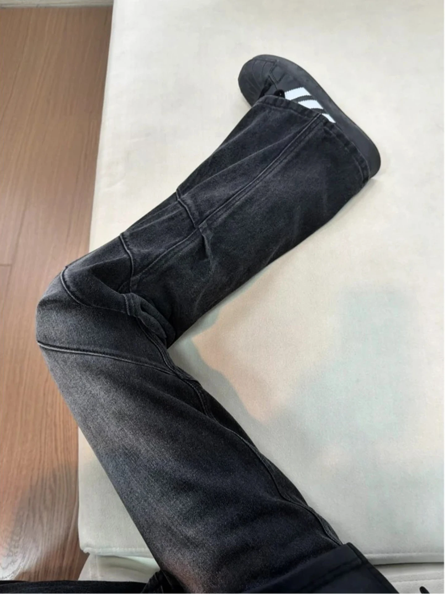 American Retro Pleated Denim Jeans Men's Straight Leg Slimming Pants Spring Autumn Small Design Sense Bell Bot