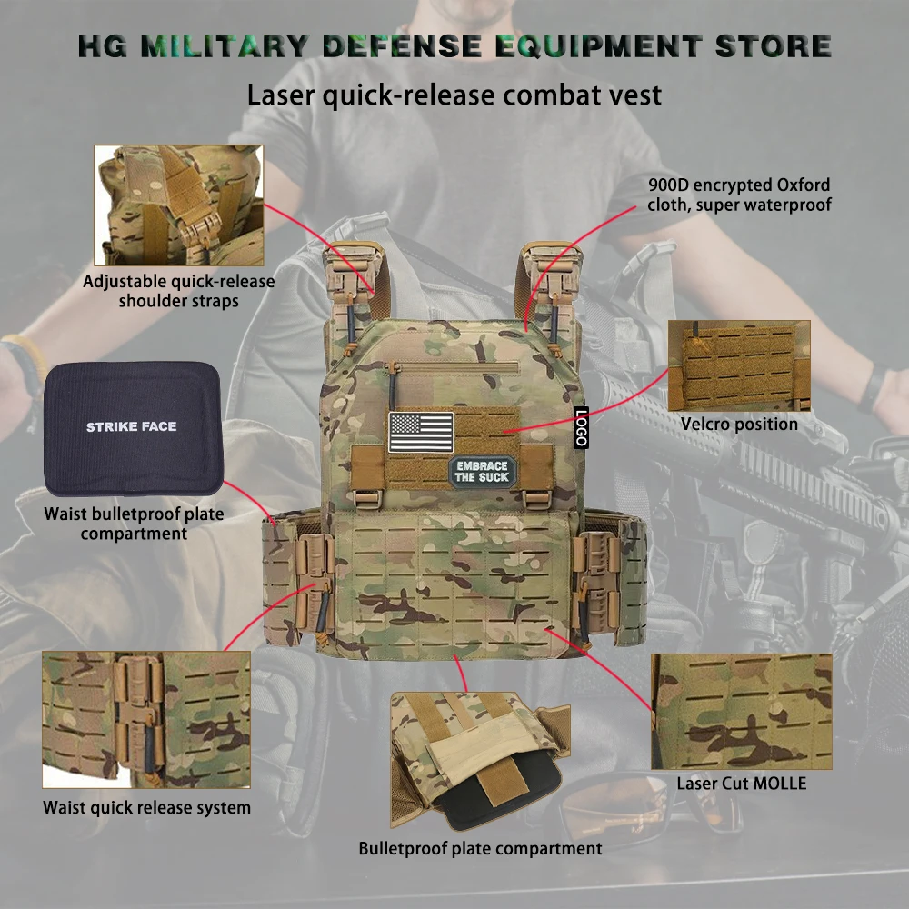 900D Encrypted Oxford Cloth Quick Release MOLLE Cut Single Soldier Hunting Plate Carrier CS Airsoft Adjustable Tactical Vest